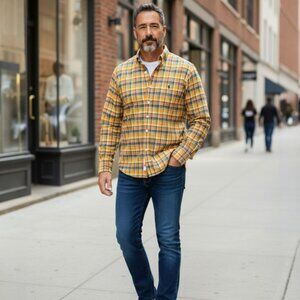 Polo Ralph Lauren Men's Custom Fit Button-Up Orange Plaid XL/TG Madras Preppy